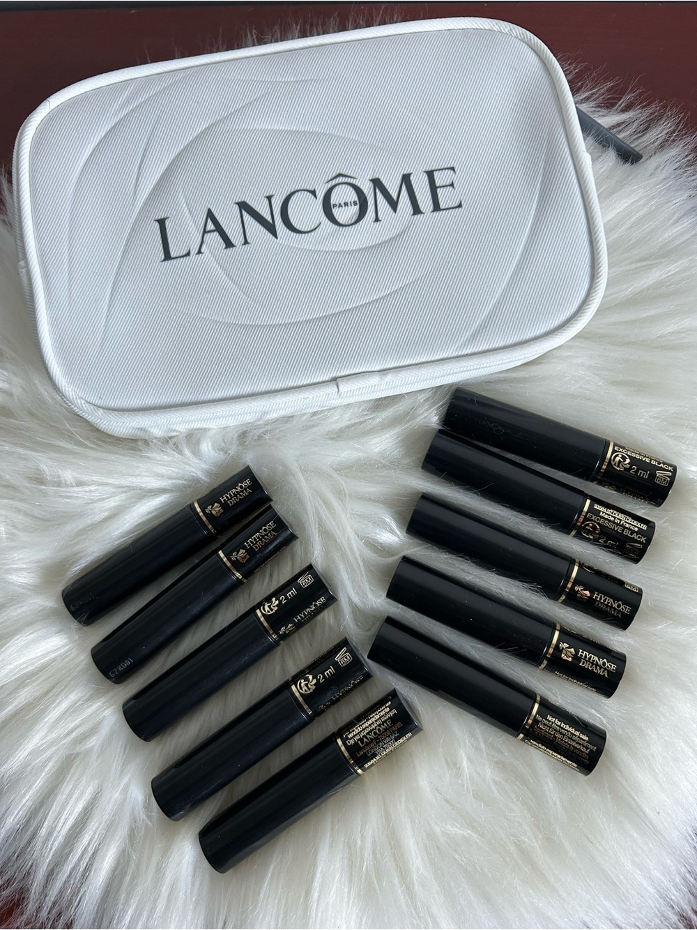 10 pieces Lancôme Black Mini Mascara Set with White Cosmetic Pouch